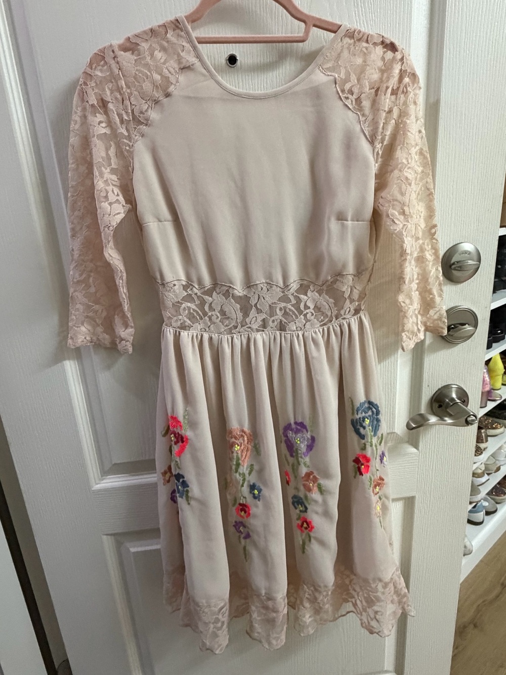 ASOS Cream Lace Midi Dress with Multicolor Floral Embroidery
